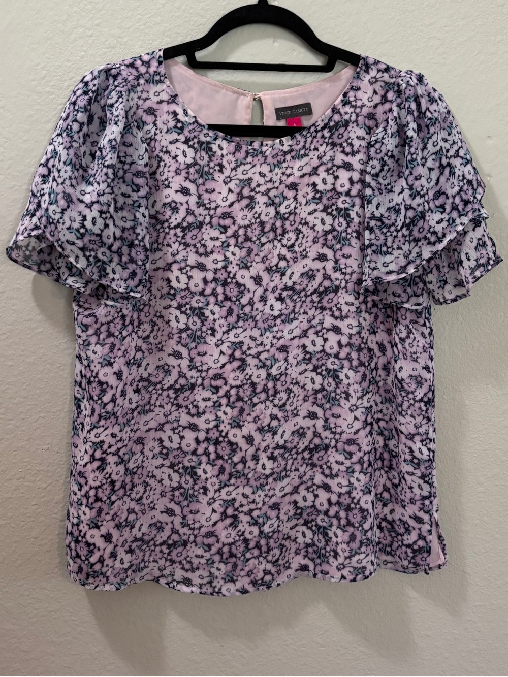 Vince Camuto Pink Purple Floral Ruffle Sleeve Blouse Size Small
